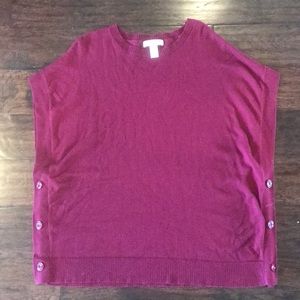 Maroon Short Sleeve Poncho with Button Sides
